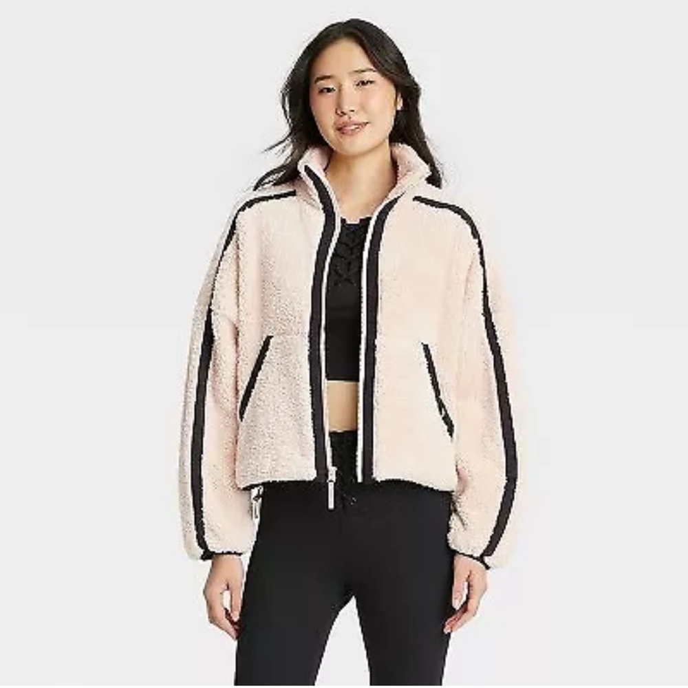 Women's Piped High Pile Fleece Jacket - JoyLab Cream Large & XLarge NWT